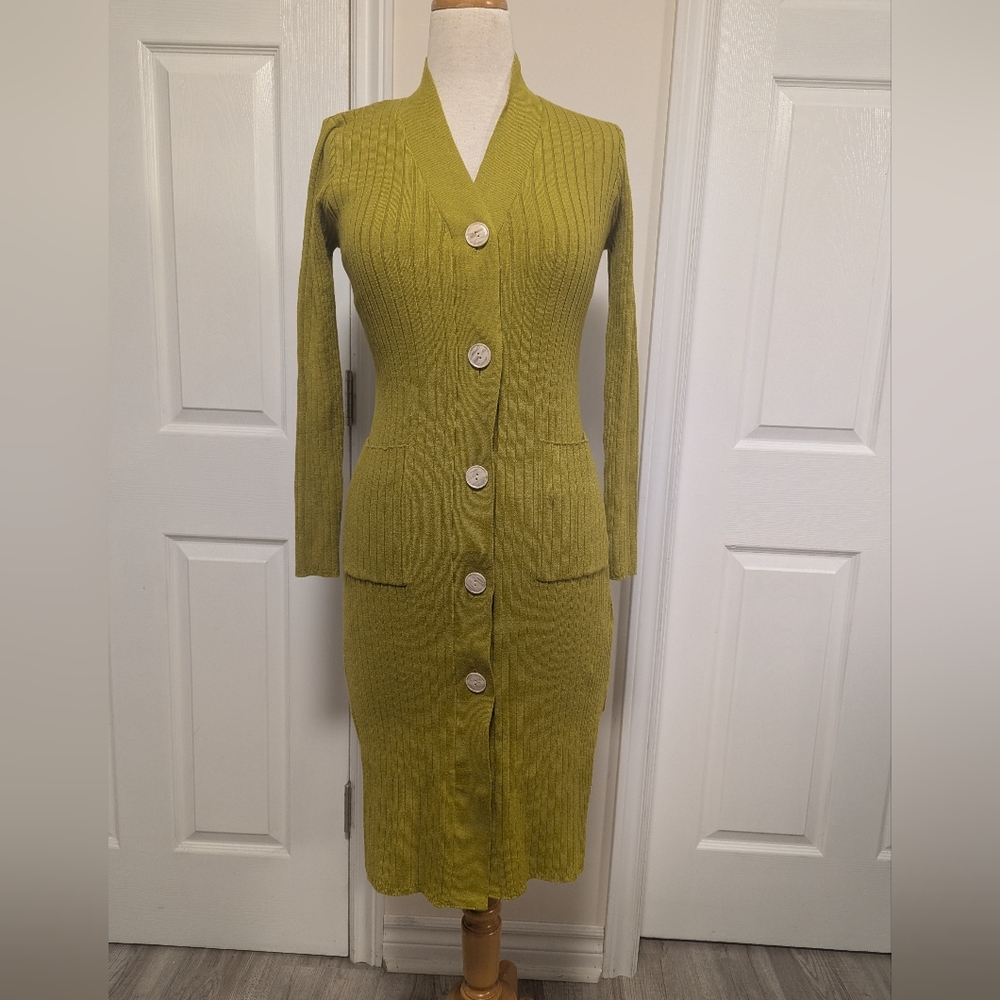 Moon River Yellow Ribbed V-Neck Long Sleeve Cardigan